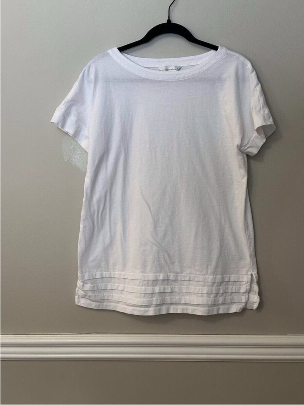 Women's White Short Sleeve Tee with Pintuck Hem